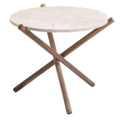 tavolino in pietra travertino beige naturam con gambe in noce canaletto*Veltha Outdoor Stone Design Clearance