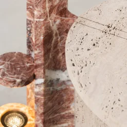 Tavolino Laterale Mostro Ii in Marmo Rosa Peralba e Travertino con Lampada Incassata*MMOOS. Hot