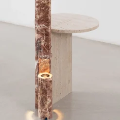 Tavolino Laterale Mostro Ii in Marmo Rosa Peralba e Travertino con Lampada Incassata*MMOOS. Hot