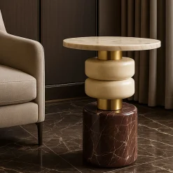 Tavolino Marsmallow in Onice e marmo Travertino Rosso di Ashley Gadeova*Giovannozzi Marmi Hot