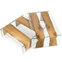 Tavolino rettangolare in vetro e legno Venezia*VGnewtrend Best