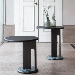 Tavolino rotondo Ambrogio Basso nero con base in marmo verde alpi*Morica Design Online