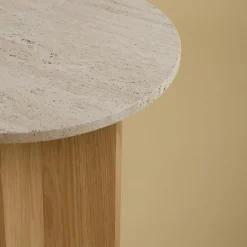 Tavolino Sherman in Marmo Travertino Romano e Rovere*Lebanto