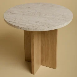 Tavolino Sherman in Marmo Travertino Romano e Rovere*Lebanto