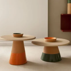 Tavolo alto Sablier con base in argilla e piano impiallacciato in rovere*Morica Design Clearance