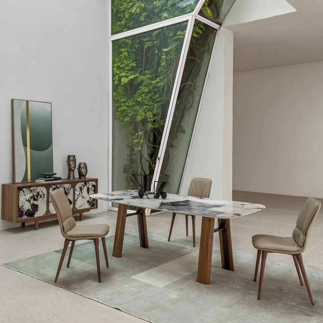 Tavolo Bridge Patagonia effetto marmo e noce canaletto*Morica Design Outlet