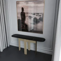 Tavolo Console Tumba in Marmo Nero con struttura in metallo oro*L'Eccesso Outlet