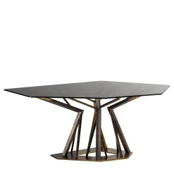 Tavolo da Pranzo Acropora in Metallo Oro Antico con Piano in Vetro Bronzo*IDL Discount