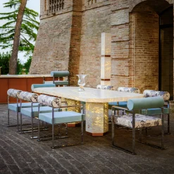 Tavolo da pranzo esagonale retroilluminato Eternal in marmo travertino di Bebo & Angel*Dolcefarniente Outdoor by DFN Online