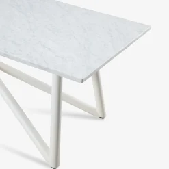 Tavolo da pranzo esterno rettangolare Larte 260 in marmo bianco carrara e acciaio bianco*Veltha Outdoor Stone Design Outlet