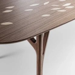 Tavolo da pranzo in legno di noce Arbor con foglie intarsiate*Durame Best