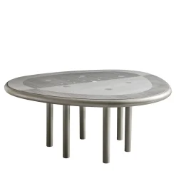 Tavolo da pranzo in metallo intarsiato con gocce d'argento e legno grigio*Chiara Provasi