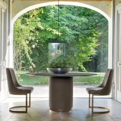 Tavolo da Pranzo Niku in Pelle Grigio Asfalto e Legno*Franco Bianchini Best