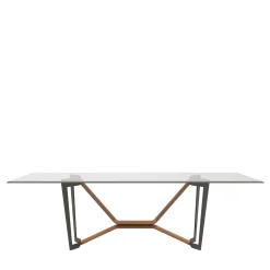 Tavolo da pranzo Oliver in vetro trasparente e noce canaletto*Tonin Casa Discount