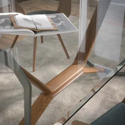 Tavolo da pranzo Oliver in vetro trasparente e noce canaletto*Tonin Casa Discount