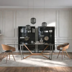 Tavolo da pranzo Oliver in vetro trasparente e noce canaletto*Tonin Casa Discount