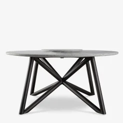 Tavolo da pranzo outdoor rotondo Hermu 150 in pietra peperino grigia e acciaio marrone*Veltha Outdoor Stone Design Online