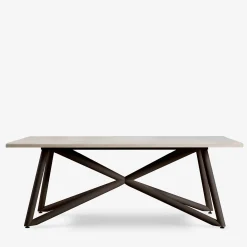 Tavolo da pranzo outdoor rettangolare in travertino e acciaio marrone Larte 200*Veltha Outdoor Stone Design Best