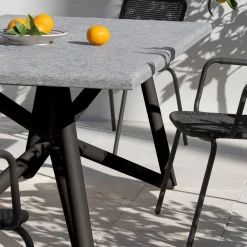 Tavolo da pranzo outdoor rettangolare in peperino grigio e acciaio marrone Larte 200*Veltha Outdoor Stone Design Discount