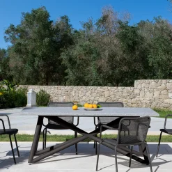 Tavolo da pranzo outdoor rettangolare in peperino grigio e acciaio marrone Larte 200*Veltha Outdoor Stone Design Discount
