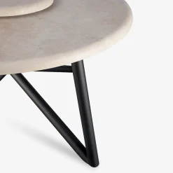 Tavolo da pranzo outdoor Hermu 150 in pietra travertino e acciaio marrone*Veltha Outdoor Stone Design Online