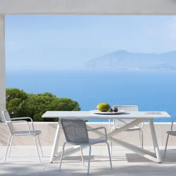 Tavolo da pranzo outdoor rettangolare in marmo bianco carrara e acciaio Larte 200*Veltha Outdoor Stone Design Hot