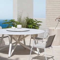 Tavolo da pranzo outdoor in marmo bianco Hermu 180*Veltha Outdoor Stone Design Outlet