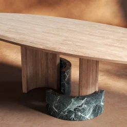 Tavolo da pranzo ovale Ellipse in legno e marmo verde*dAM Atelier Outlet