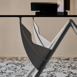 Tavolo da pranzo President M in alluminio lucido e vetro*Baleri Italia New