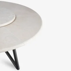 Tavolo da pranzo rotondo in pietra travertino e acciaio marrone per esterni Hermu 230*Veltha Outdoor Stone Design New