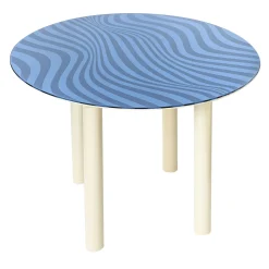 Tavolo da pranzo rotondo in vetro blu Stripes Optical*Giogio Barbi Clearance