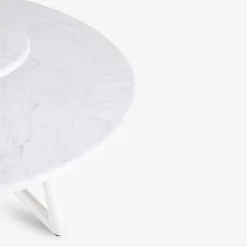 Tavolo da pranzo rotondo Hermu 230 in marmo bianco carrara e acciaio bianco per esterni*Veltha Outdoor Stone Design Online