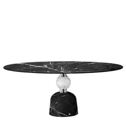 Tavolo da pranzo rotondo Artù in marmo nero Marquina e Carrara di Paolo Rizzato*Ghidini 1961 Discount