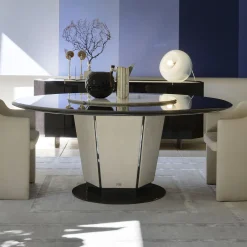 Tavolo da pranzo rotondo in legno e metallo con inserto in marmo Lazy Susan*Franco Bianchini Best