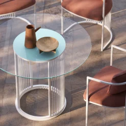 Tavolo da pranzo rotondo per esterni White Aura con piano in vetro*Galbiati Fratelli Hot