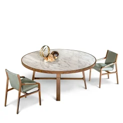 Tavolo da pranzo rotondo Compass in marmo Michelangelo e noce di Giuseppe Bavuso*Alivar Outlet