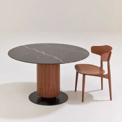 Tavolo in noce Colonna 840 con piano in marmo nero Marquinia*Billiani 1911 New