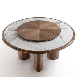 Tavolo rotondo Diamante in Canaletto e Marmo di Carrara con Lazy Susan*Durame Discount