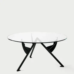 Tavolo rotondo President M con piano in vetro e base in metallo nero*Baleri Italia Discount