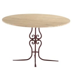 Tavolo rotondo Ramorana in ferro battuto e travertino*Dante Negro