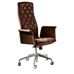 Vogue Poltrona girevole in pelle marrone trapuntata con rotelle #2*Giorgio Collection Best