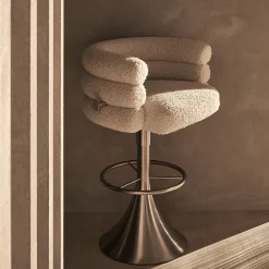 Voluptas Sgabello da Bar in Tessuto Bianco e Oro Satinato*Visionnaire