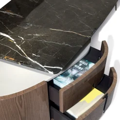 Wilshire Scrivania in Legno Laccato Marrone con Piano in Marmo Nero*Visionnaire Clearance